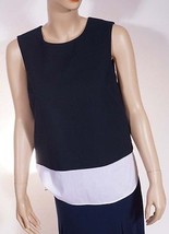 Theory Hodal C Womens Navy White Overlay Sleeveless Pullover Top Shirt Blouse L - £46.29 GBP