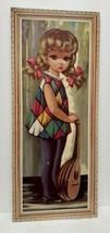 Vintage EDEN BIG EYE GIRL w LUTE MOPPET HARLEQUIN Series Wall Art on Boa... - $48.92
