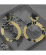 Womens Yellow Black Acrylic Round Hoop Drop Stud Statement Fashion Earrings - $16.47 CAD