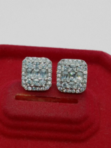 Hombres 14K Oro Blanco Plata Baguette Corte Diamante Imitación Racimo Dormilonas - £49.12 GBP
