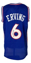 Julius Dr J Erving Autografato Custom Blu Stile Professionista Maglia da Basket - £206.28 GBP