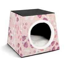 Mondxflaur Pink Leaf Cat Beds for Indoor Cats Cave Bed 3 in 1 Pet House - £26.33 GBP
