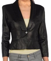 Leather Jacket Ladies Real Lambskin Trendy Cropped Biker Jacket Punk Black Slim  - £103.43 GBP