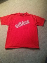 000 Vintage Adidas T-Shirt USA Made Trefoil Design Red Large 42-44 Short Sleeve - £23.69 GBP