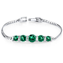 Sterling Silver 3.50 Ct. Round Cut Emerald Bracelet - £102.29 GBP