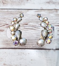Vintage Clip On Earrings Faux Pearls &amp; Iridescent Gems 1.5&quot; - £9.55 GBP