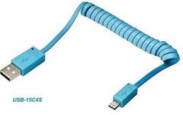 4.5 Ft. Usb 2.0 Type-A Male To Micro-B 5-Pin Male Coiled Cable, Sky Blue Color - £12.81 GBP