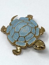Vintage Goldtone Turtle Brooch with Turquoise Colored Shell - £11.36 GBP
