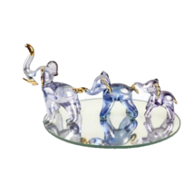 Elephant Train Trio Blown Glass on Mirror Miniature - $24.75