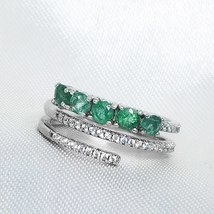 High Quality Natural Emerald Gemstone Ring for Women Real 925 Sterling Silver Ch - £57.16 GBP