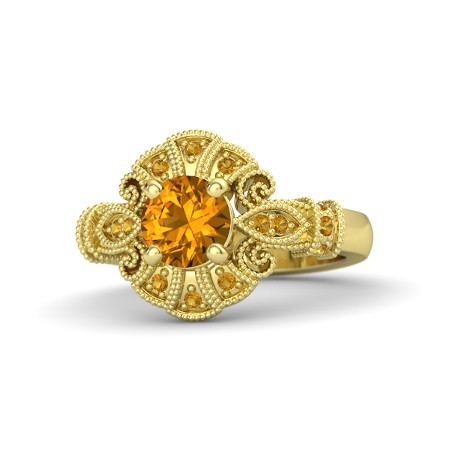 1.70 Ct Round Cut Citrine Engagement Chantilly Ring 14k Yellow Gold Finish - $45.41