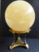 4lb 12oz 4.5&quot; Polished Butterscotch Honey Color Calcite Sphere Ball brass stand - £120.70 GBP