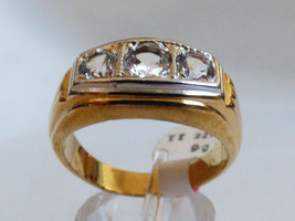 VTG New 14k yellow GE handset 3 stone synthetic white spinel ring band sz 11 - £30.00 GBP