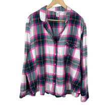 Victorias Secret Pajama Top Women XL Plaid Flannel Pink Green Button Up ... - £15.97 GBP