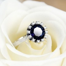 2.50 Ct Round Cut Blue Sapphire and Cz Halo Engagement Ring 925 Sterling Silver - £91.82 GBP