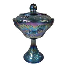 Indiana Glass Blue Carnival Harvest Grape Covered Pedestal Compote Candy... - $43.64