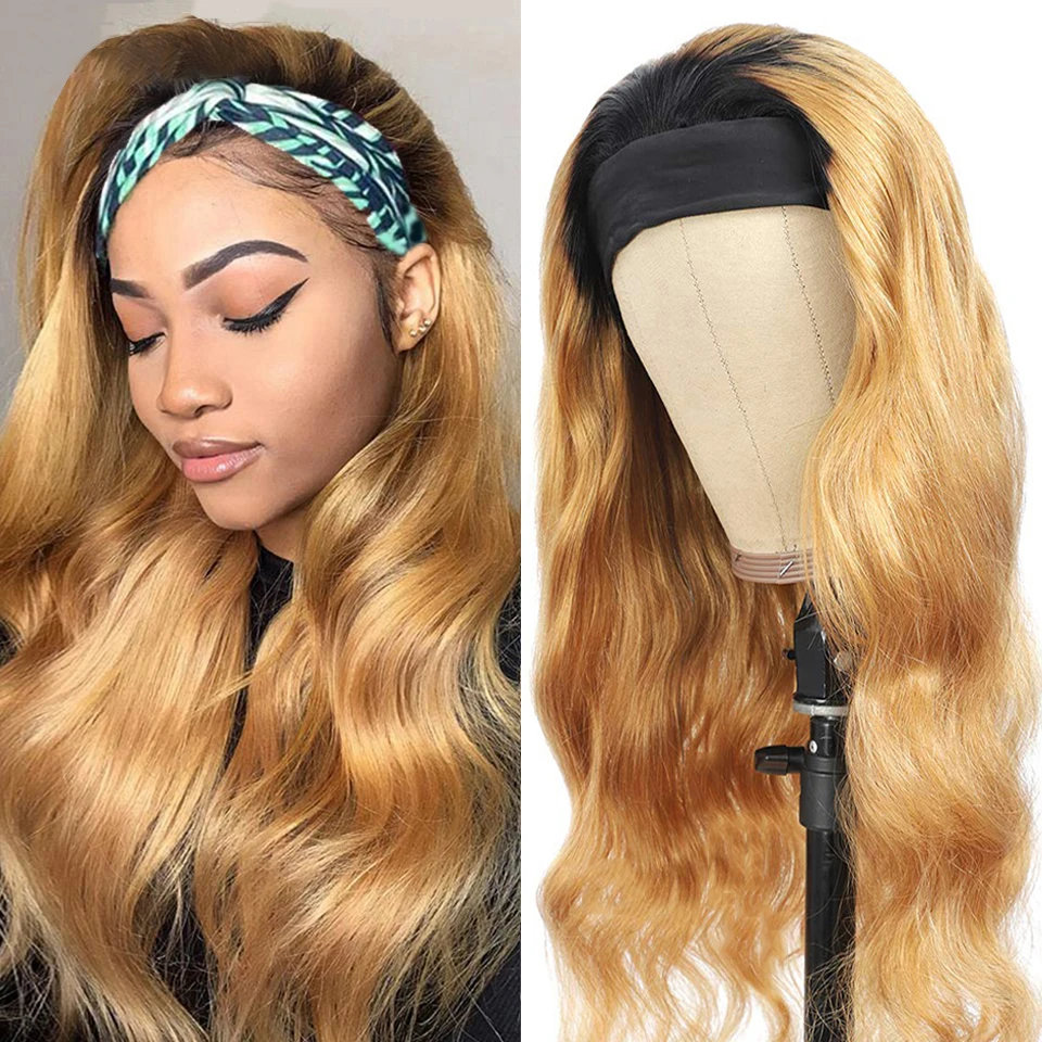 1B 27 Body Wave Human Hair Headband Wigs Ombre Headband Wig For Women Brazili - £67.90 GBP+