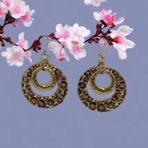fashion antiques Gold Tone Enameled Leopard Dangle Hoop Earrings - $10.94 CAD
