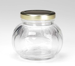 Jar With Metal Lid Clear Glass Melon Shape Holds 7 Oz - £13.46 GBP
