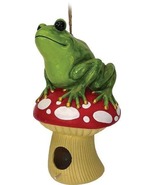 Green Frog on a Mushroom Birdhouse Garden Decor - $46.00