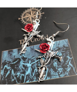 Original Dark Gothic red rose nail cross vine leaf entanglement - $16.99