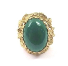 14k Yellow Gold Vintage Women&#39;s Ring With Jade Stone In A Beautiful Leaf Setting - £558.74 GBP