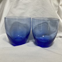 Hand Blown Bubble Glass Tumblers Blue Drinking Glasses 10 oz. Lot  2 - $19.79