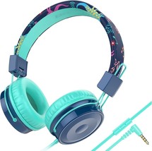 Kids Headphones, Wired Headphones for Kids Over Ear Headphones with Mic (Blue) - £15.45 GBP