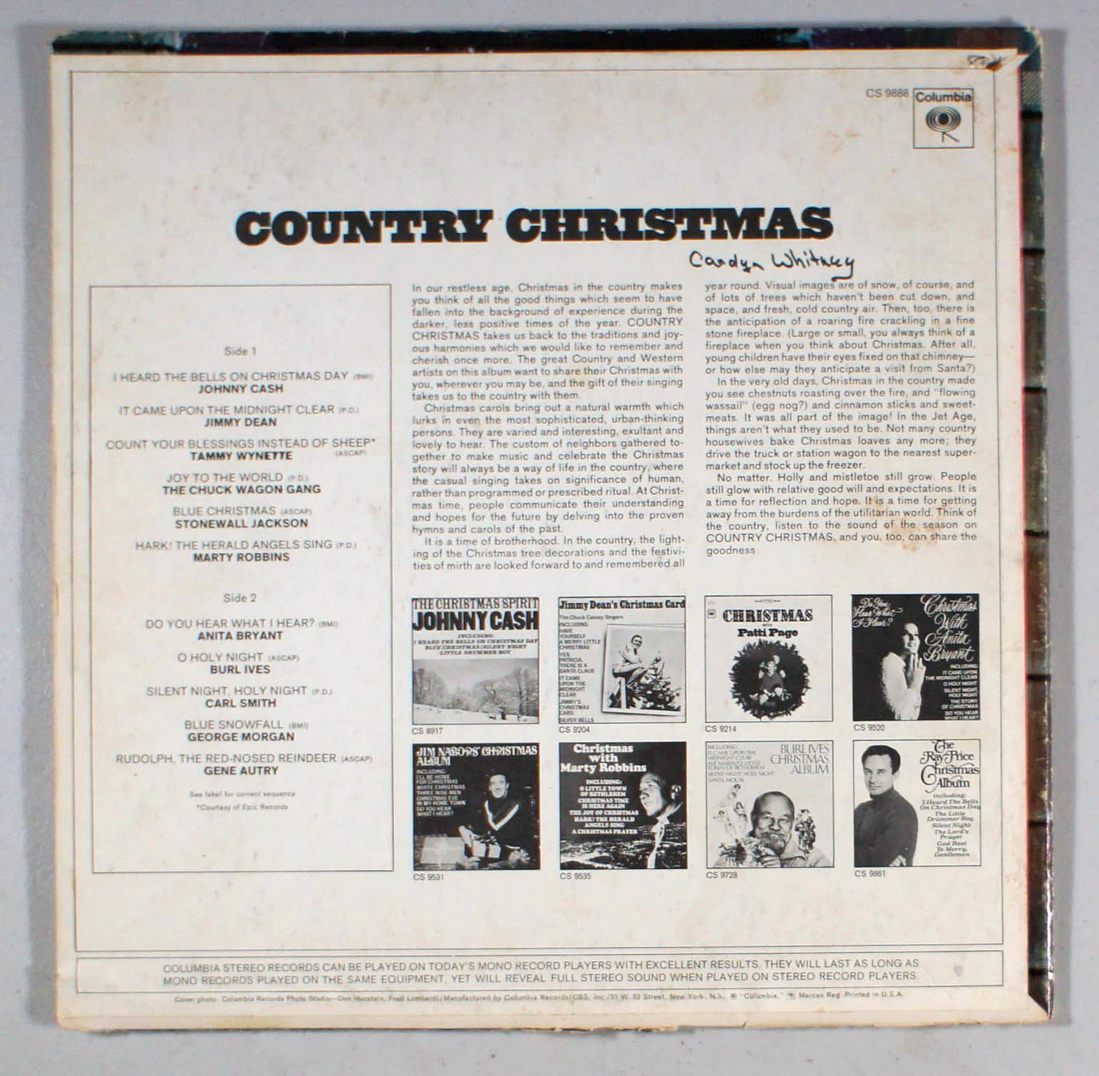 Country Christmas (Columbia) (1968) Vinyl LP โข Johnny Cash, Tammy Wynette Item image 2