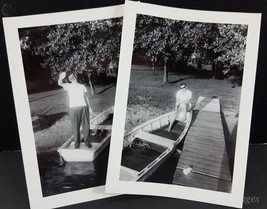 1948 Young Man Young Woman Small Boat Sun Lot of 2 Photo B&amp;W Snapshot - £2.71 GBP