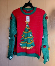 Kohl&#39;s Ugly Christmas Sweater 33 Degrees sz XL Red &amp; Green Bells Pom Poms - £34.92 GBP