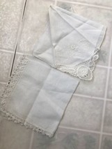 Two Vintage  White Handkerchief Crocheted Decorative Corner and Lace Edged - $22.57