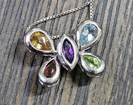 Sterling Silver Butterfly Gemstone Pendant Necklace 16 Inches Long Italy - £20.04 GBP