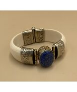 Vintage Resin Silver  &amp; Lapis Hinged Cuff Bangle Bracelet - $334.65 CAD