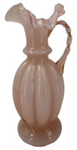 FENTON 8 1/4&quot; Pink Rose Overlay  Melon Shaped Ewer Pitcher Vase Handle EXCELLENT - £38.83 GBP