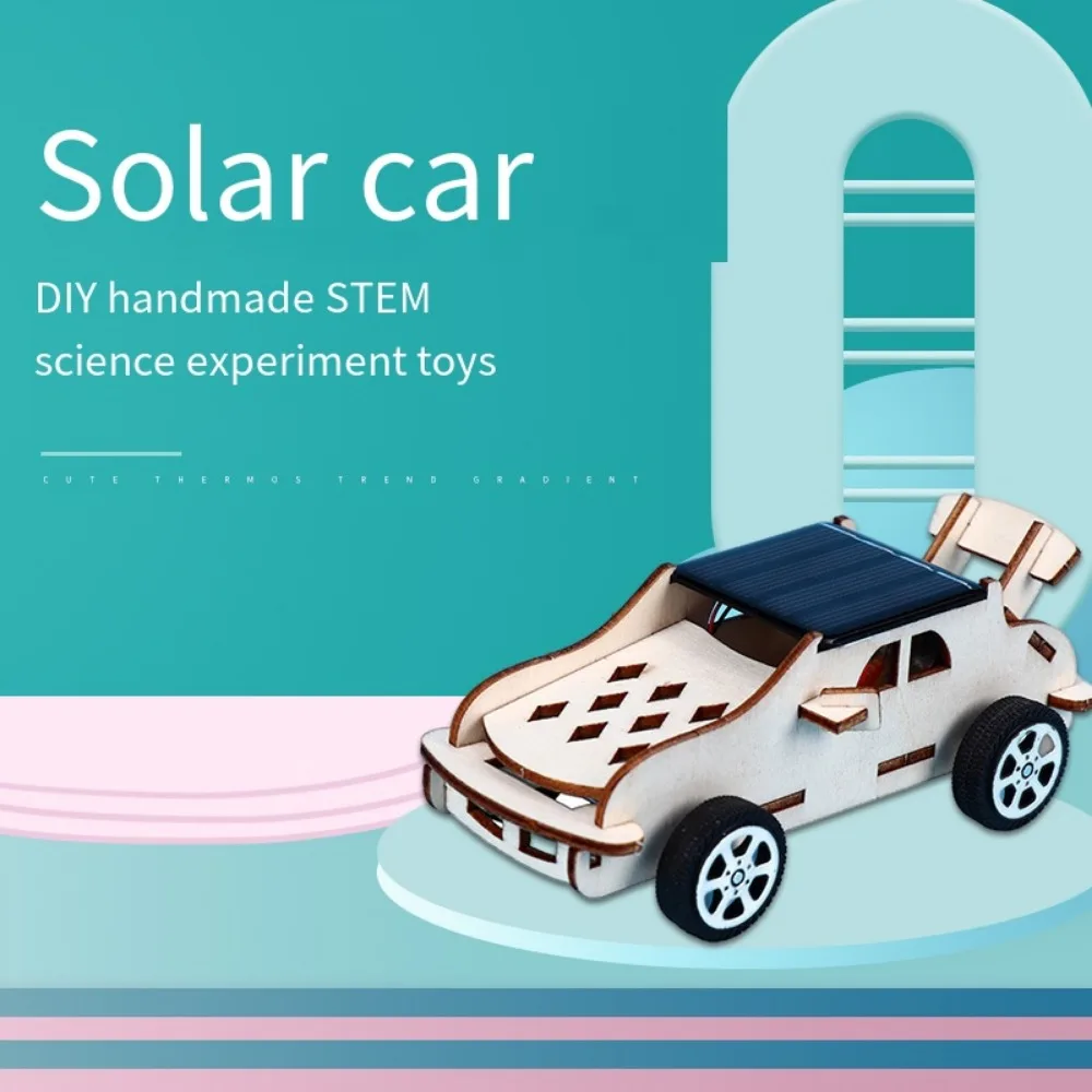 Kids DIY Assembly Wooden Solar Powered Car Model Handcrafted Science Experime - $14.81