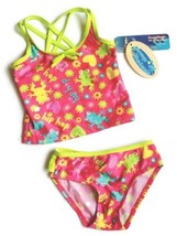 Girls 2T Frog Swimsuit Tankini W/ Bow Pink Toddler Two Piece - £7.99 GBP