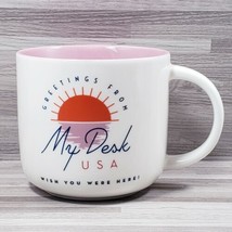 Threshold &quot;Greetings From My Desk USA&quot; 14 oz. Coffee Mug Cup White Pink - £10.74 GBP