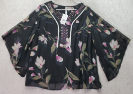 NY Collection Blouse Top Womens Large Multicolor Floral Lined Rhinestone V Neck - £19.85 GBP