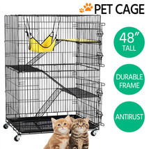 48&quot; Rolling Metal Cat Kitten Cage Pet Playpen Indoor Outdoor W/ Hammock ... - $174.15