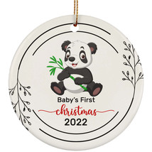 Cute Panda Baby Bear First Christmas Circle Ornament Ceramic2022 Weeding Gift - £12.01 GBP