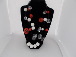 Vintage White and red  three strand with Lucid Necklace VGC - £47.91 GBP