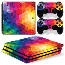 For PS4 PRO Console &amp; 2 Controllers Neon Triangle Decal Vinyl Skin Wrap  - £11.19 GBP