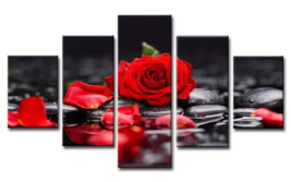5-Piece Red Rose Peddles In The Rain High Quality Canvas Art Print Mural - £13.33 GBP