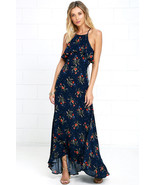 Lulus Petal Wishes Navy Blue Floral Print Ruffle Maxi Dress  - $26.00