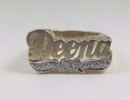 14k Two Tone Gold Deena Name Ring With Heart And Diamonds - £313.97 GBP
