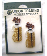 Vintage Gold Golf Club Bag Sequin Applique Sew-On Sequined Patch Set  NIP  - £7.07 GBP