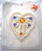 Vintage White Embelished Heart Sequin Applique Sew-On Sequined Patch  NIP  - $8.99