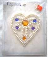 Vintage White Embelished Heart Sequin Applique Sew-On Sequined Patch  NIP  - £7.18 GBP