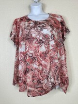 Terra &amp; Sky Womens Plus Size 3X Coral Paisley Knit Tie Shirt Short Sleeve - $16.20